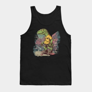 Urban dinosaur riding a skateboard Tank Top